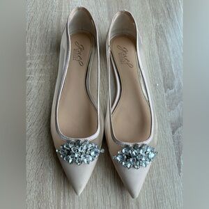 Jewel Badgley Mischka Blush Pointed Toe Flats with Crystal Accent